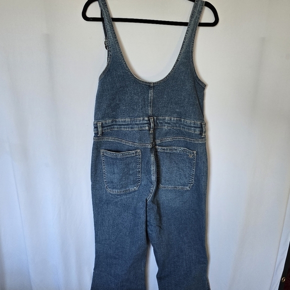 American Eagle Flare Overalls Adjustable Zipper Front Raw Hem Jeans, sz 14 Short - Picture 10 of 12